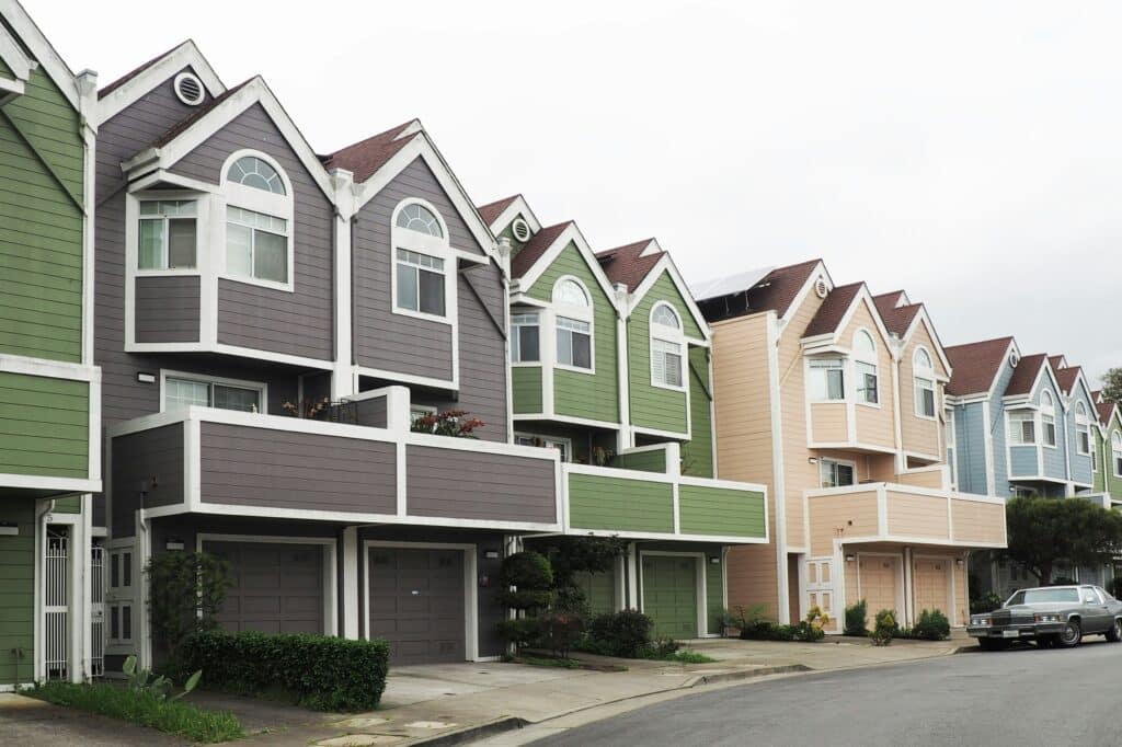 Colorful houses in a suburban neighborhood